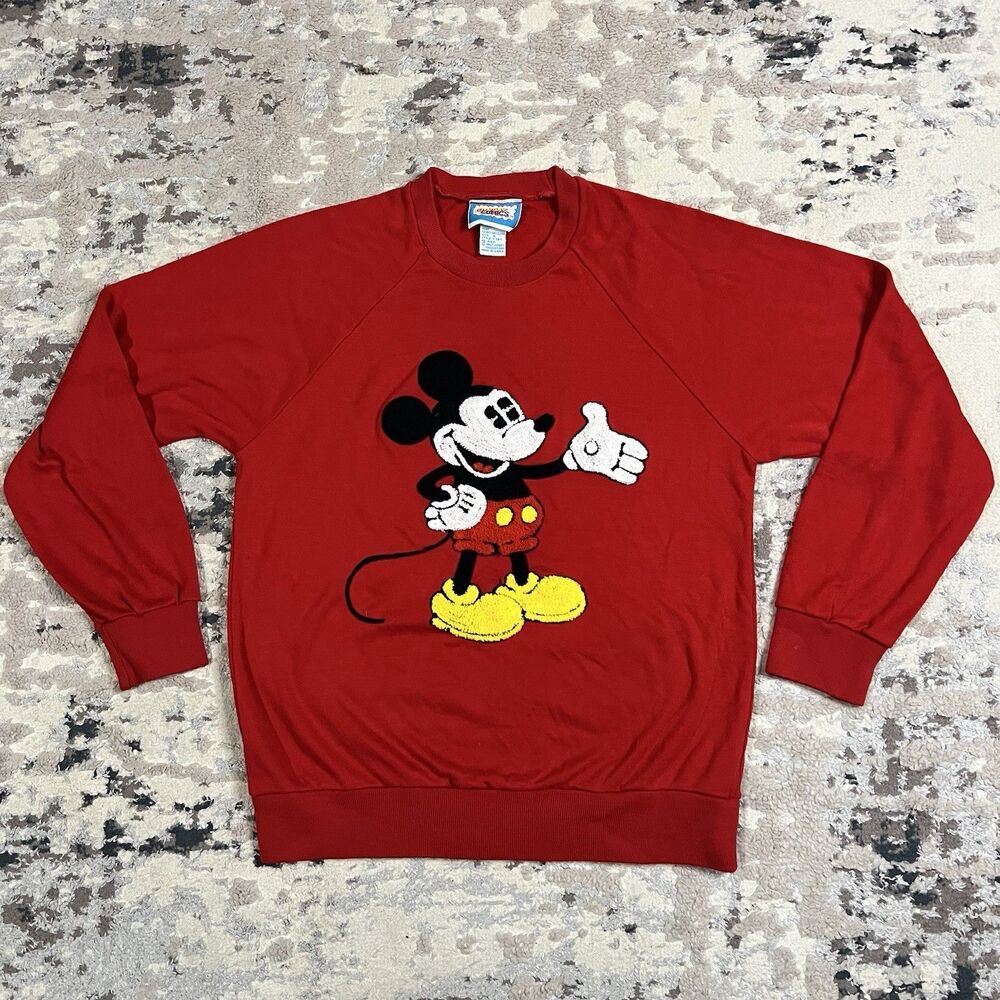 Vintage Sunday Comics Disney Mickey Mouse 80s 90s Sz Sm/Med Red Sweatshirt